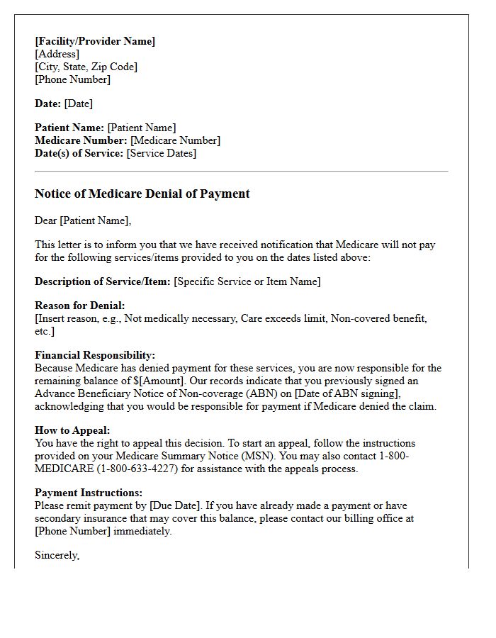 Medicare Denial of Payment Notification Letter
