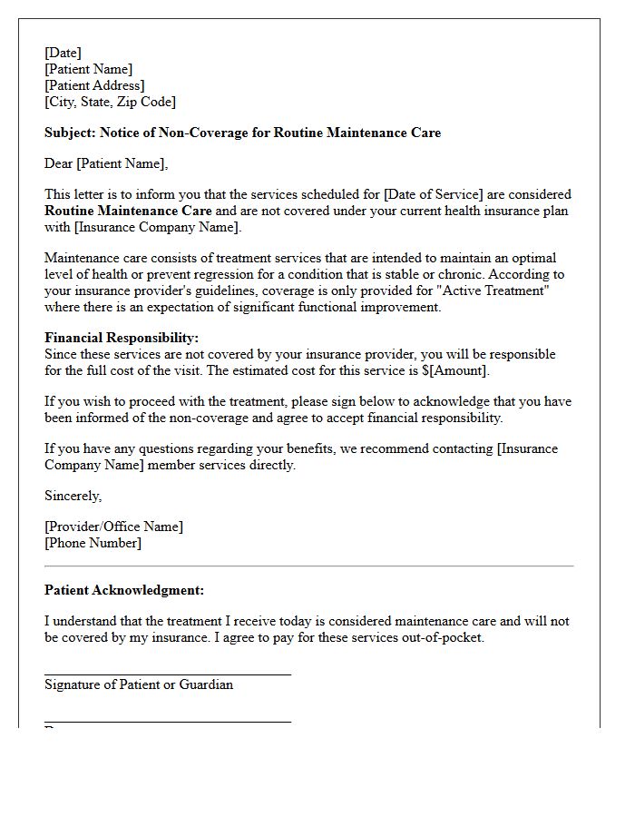 Routine Maintenance Care Non-Coverage Letter