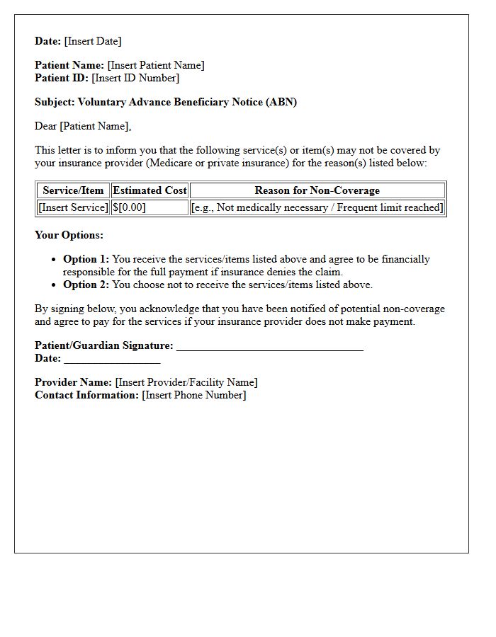 Voluntary Advance Beneficiary Notice Letter