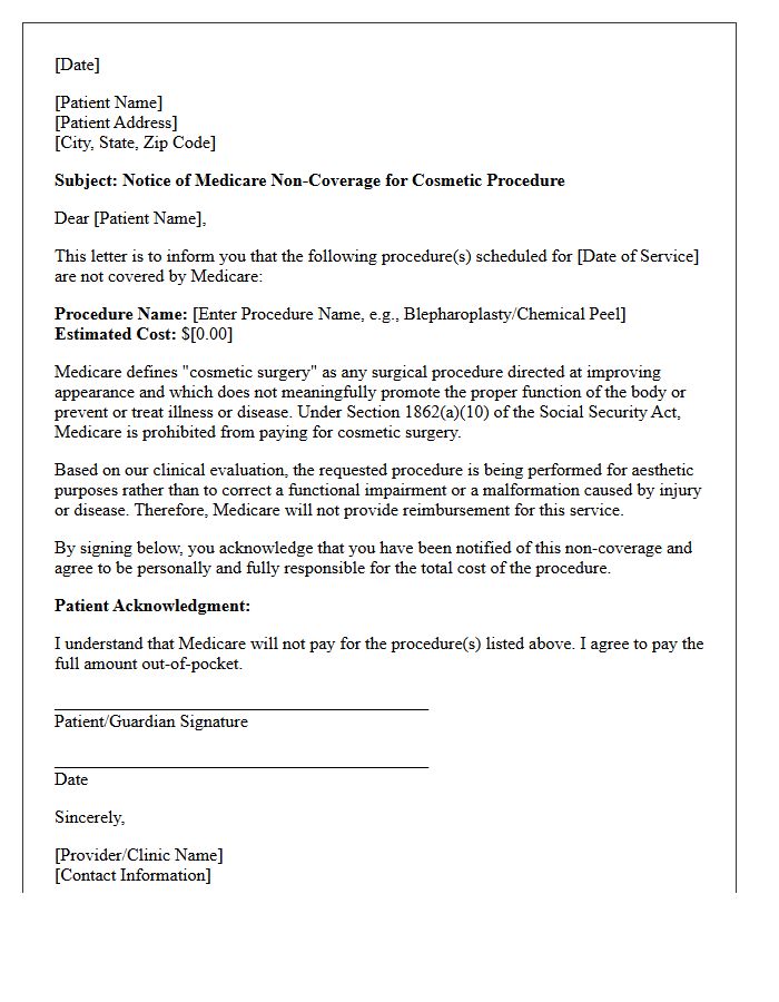 Cosmetic Procedure Medicare Non-Coverage Letter