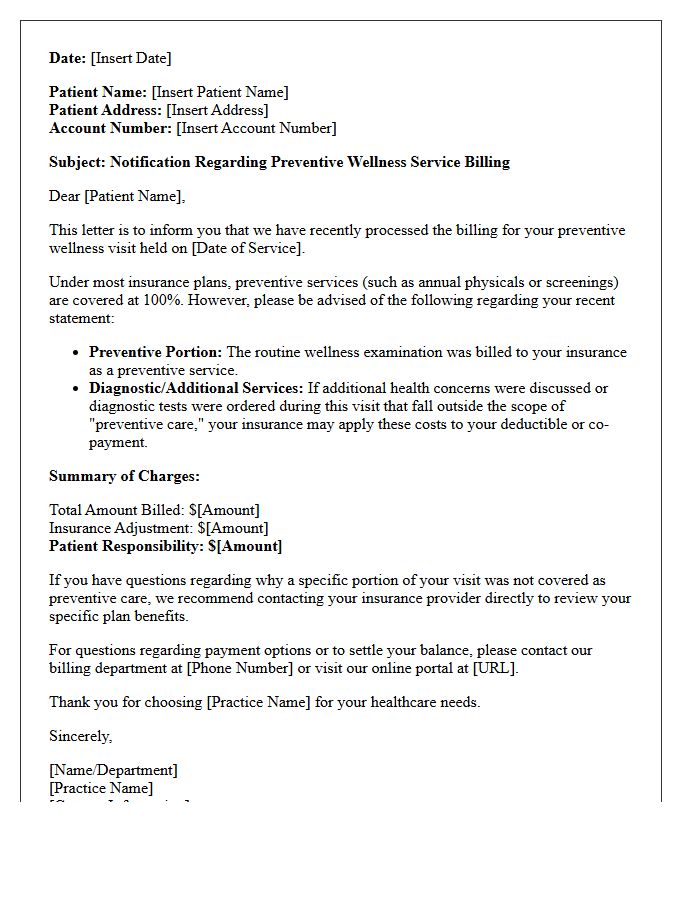 Preventive Wellness Service Billing Notification Letter