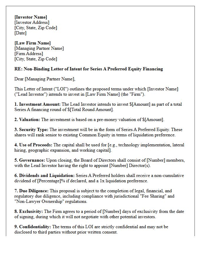 Lead Investor Letter of Intent for Series A Law Firm Funding