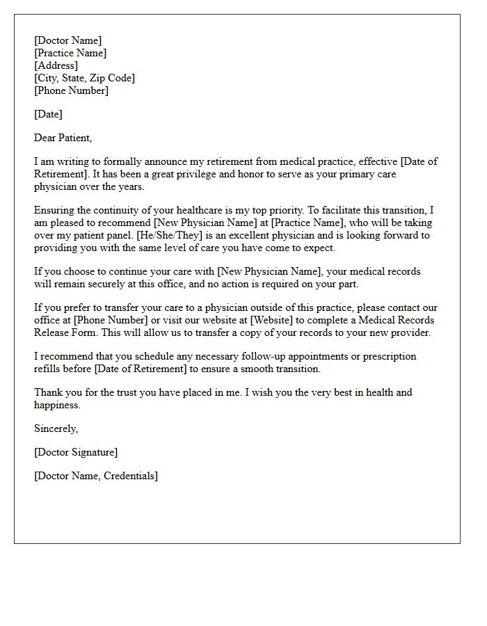 Primary Care Physician Retirement Transfer Of Care Letter