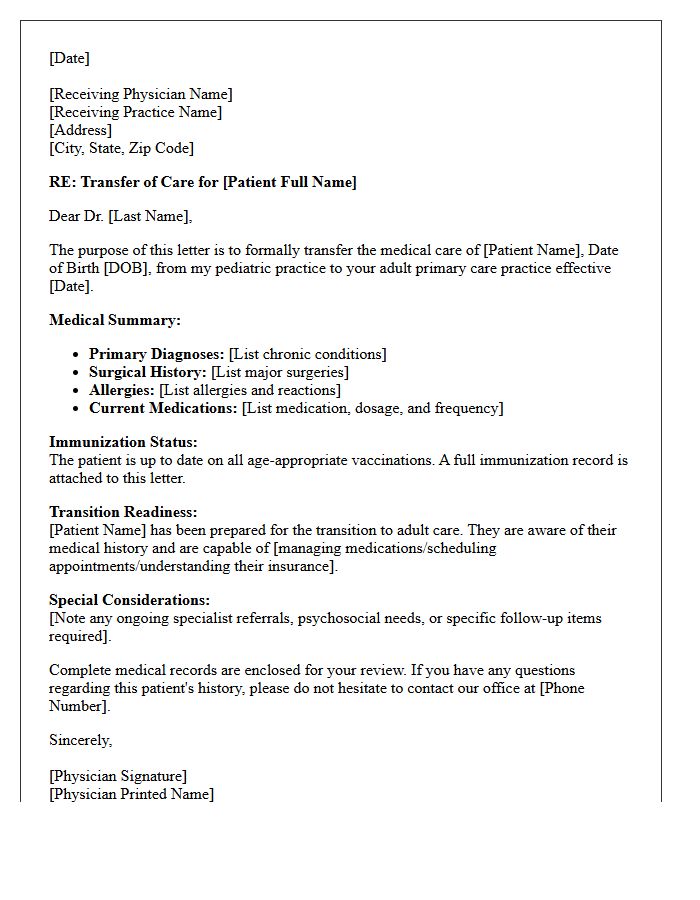 Pediatric To Adult Primary Care Transfer Letter