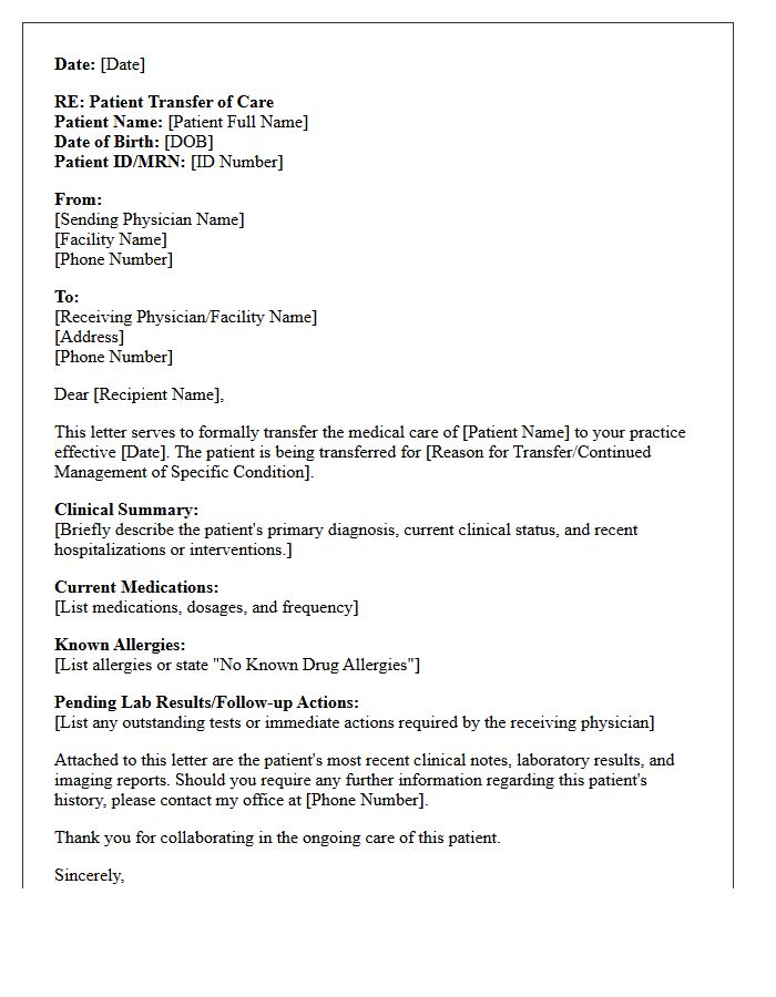Continuity Of Care Medical Transfer Letter