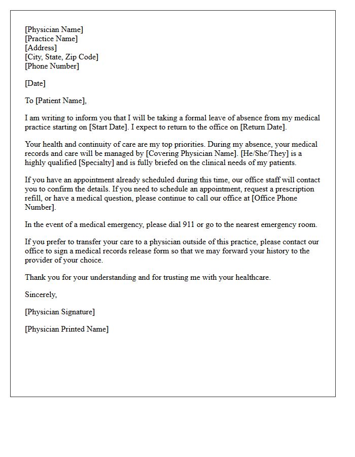 Physician Leave Of Absence Transfer Of Care Letter