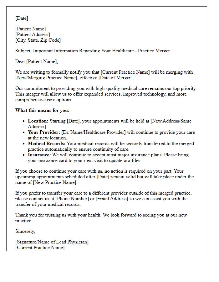 Practice Merger Patient Transfer Of Care Letter