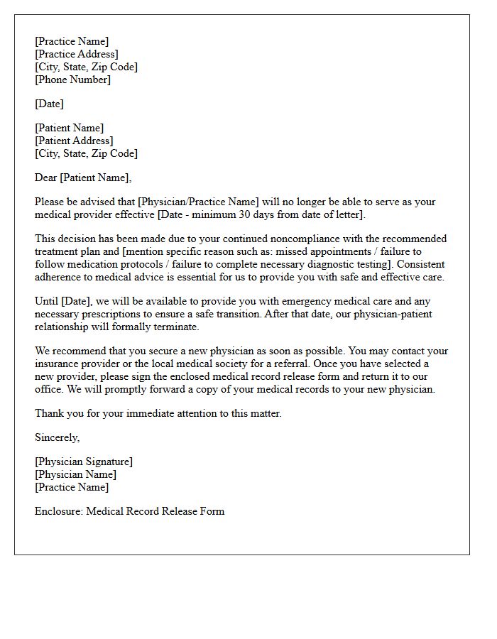 Noncompliant Patient Transfer Of Care Letter