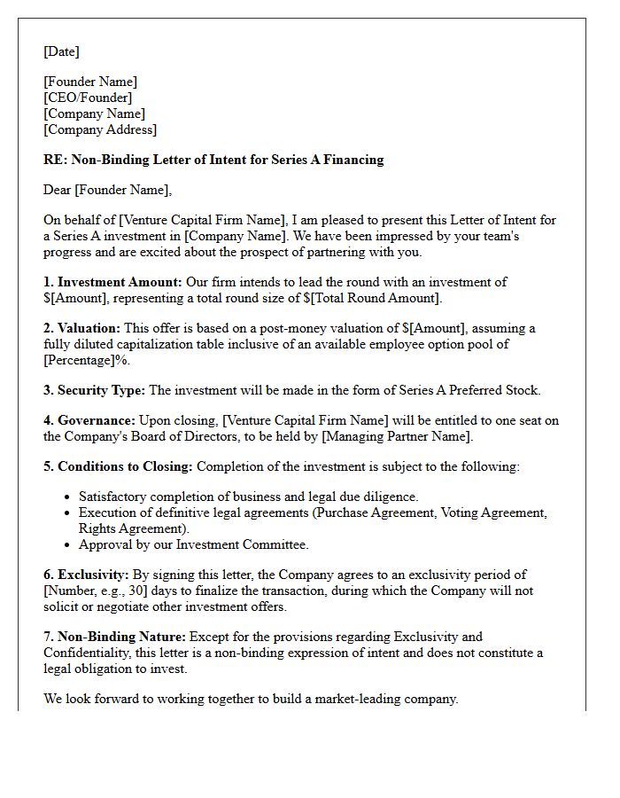 Managing Partner Letter of Intent for Series A Capital Raise