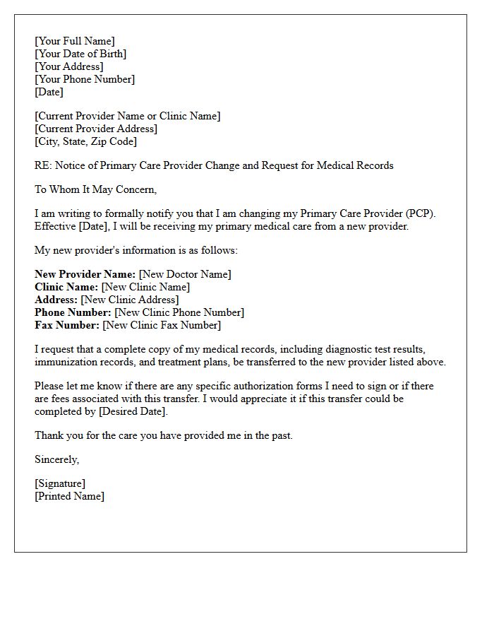 Change Of Primary Care Provider Transfer Letter