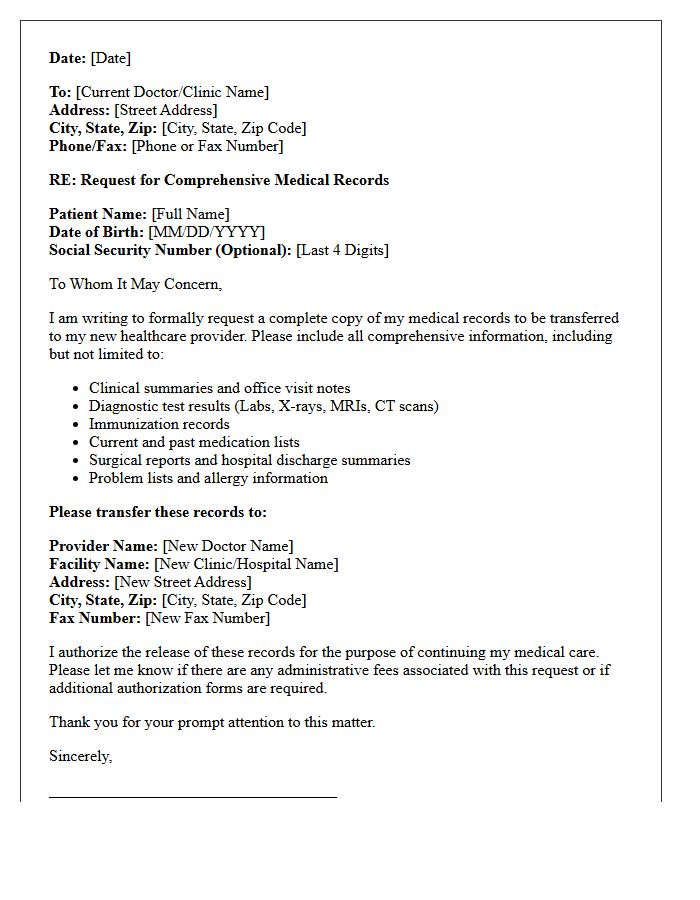 Comprehensive Medical Records Transfer Letter