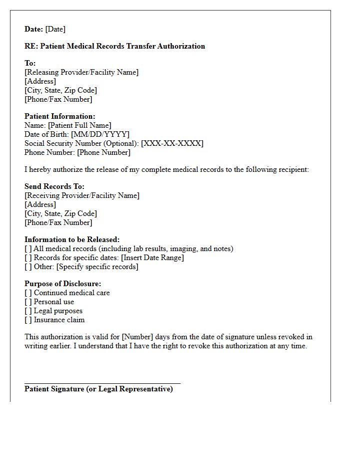 Patient Medical Records Transfer Authorization Letter