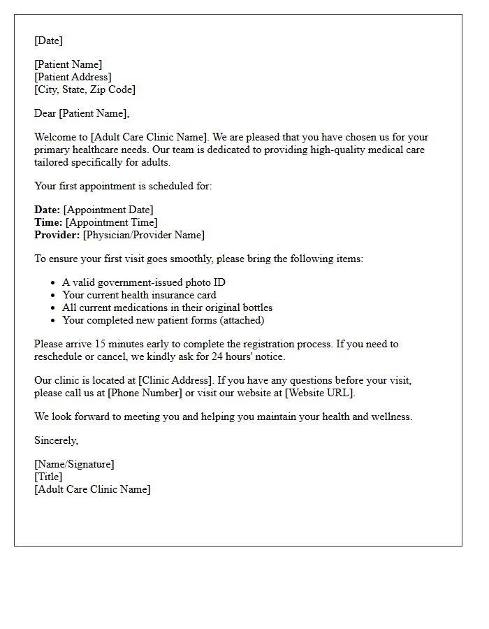 Welcome to Adult Care Clinic Introduction Letter