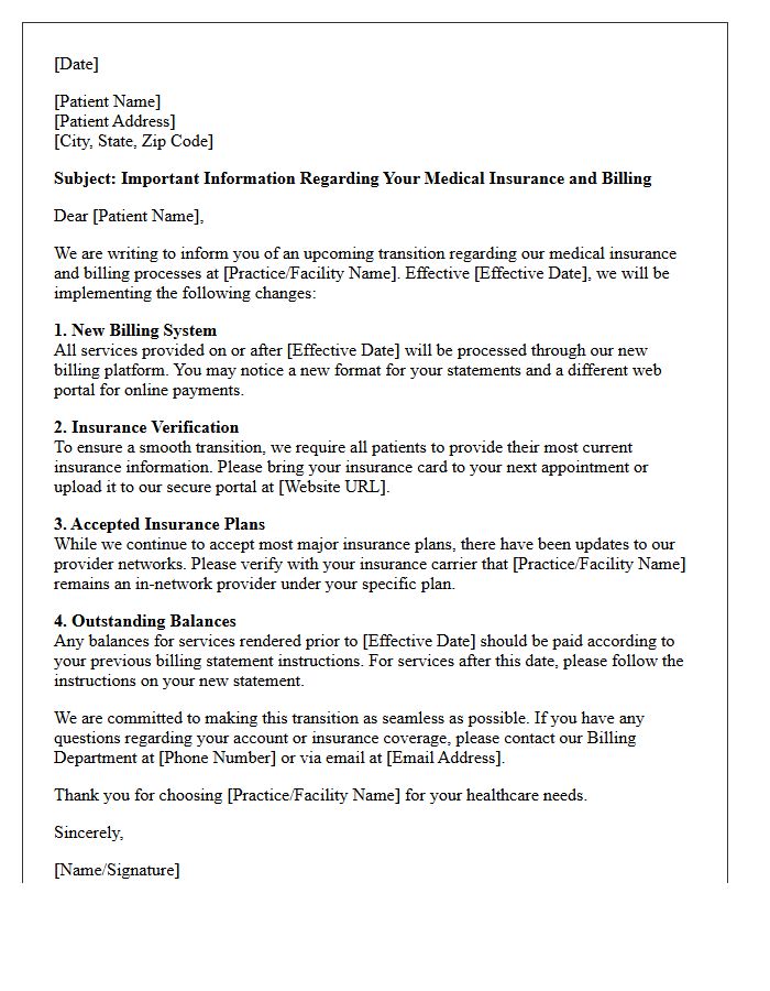 Medical Insurance and Billing Transition Information Letter