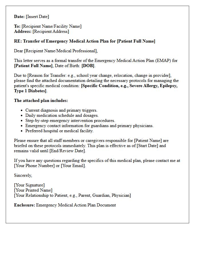 Emergency Medical Action Plan Transfer Letter