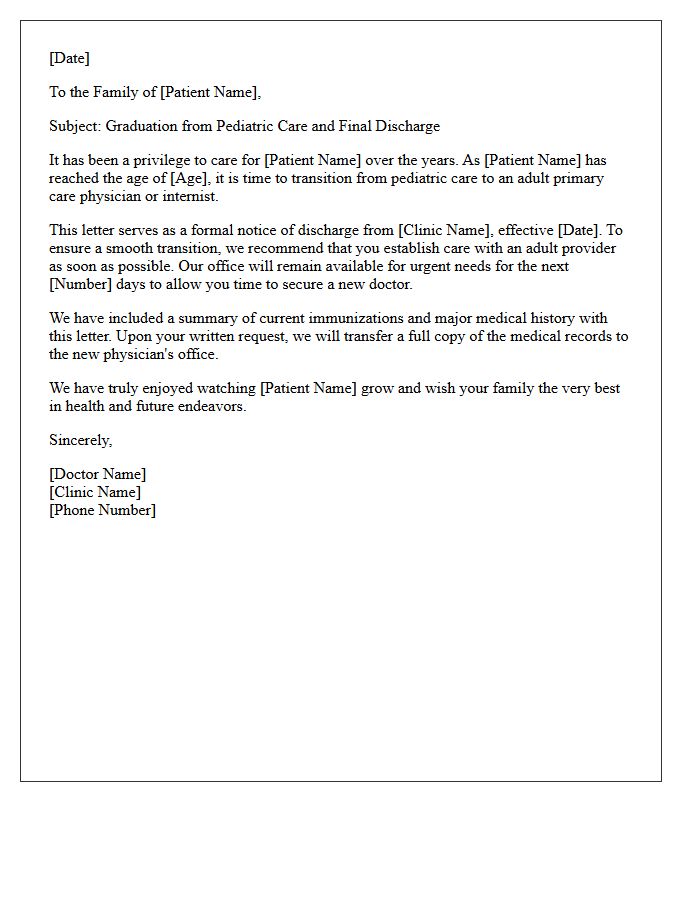 Pediatric Clinic Farewell and Final Discharge Letter