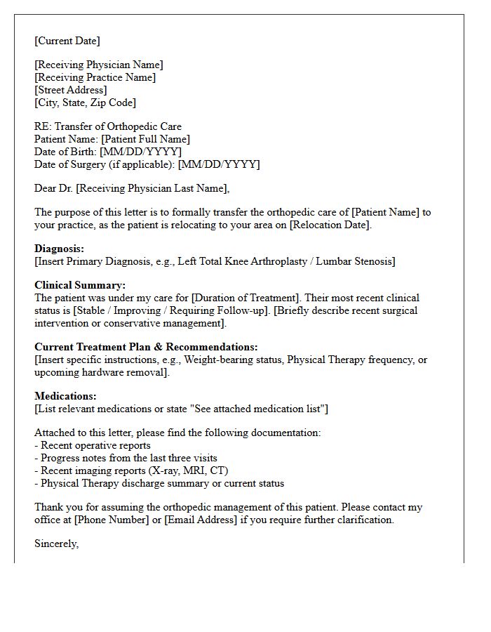 Orthopedic Out of State Relocation Transfer of Care Letter