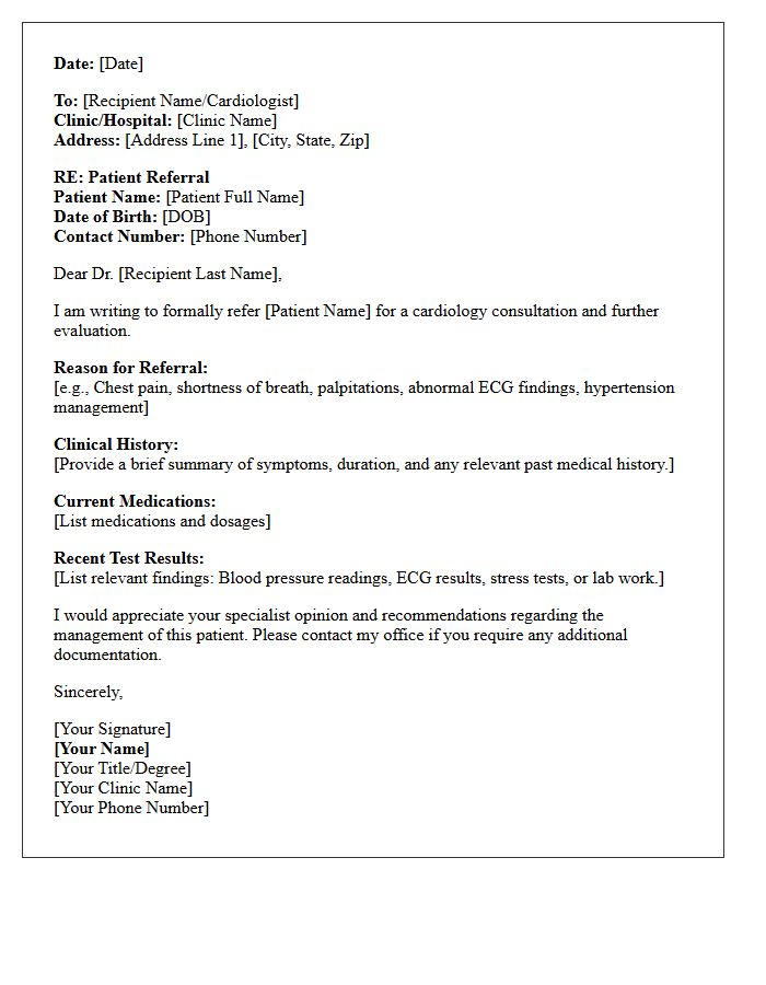 Cardiology Specialist Referral Letter