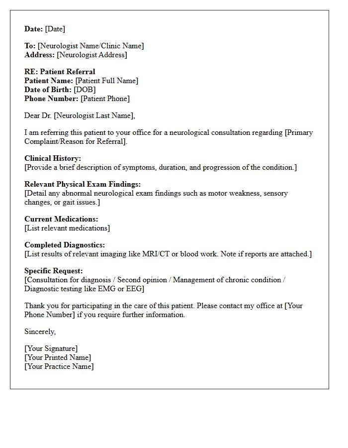 Neurology Consultation Referral Letter