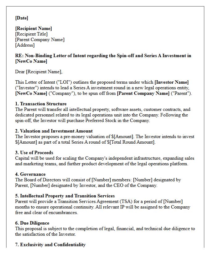Legal Operations Spin-Off Letter of Intent for Series A