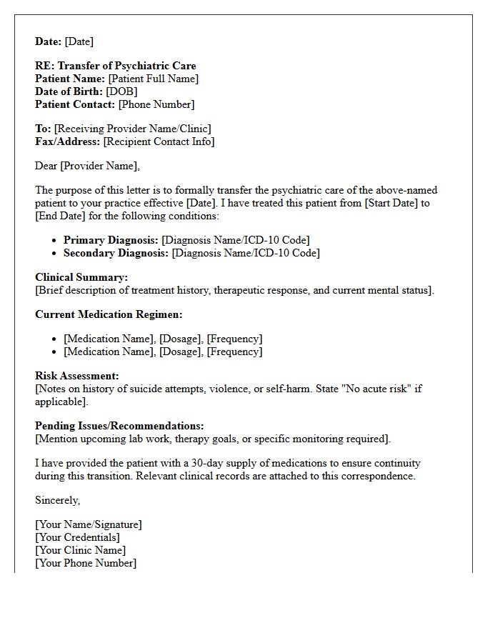 Psychiatry Transfer of Care Letter