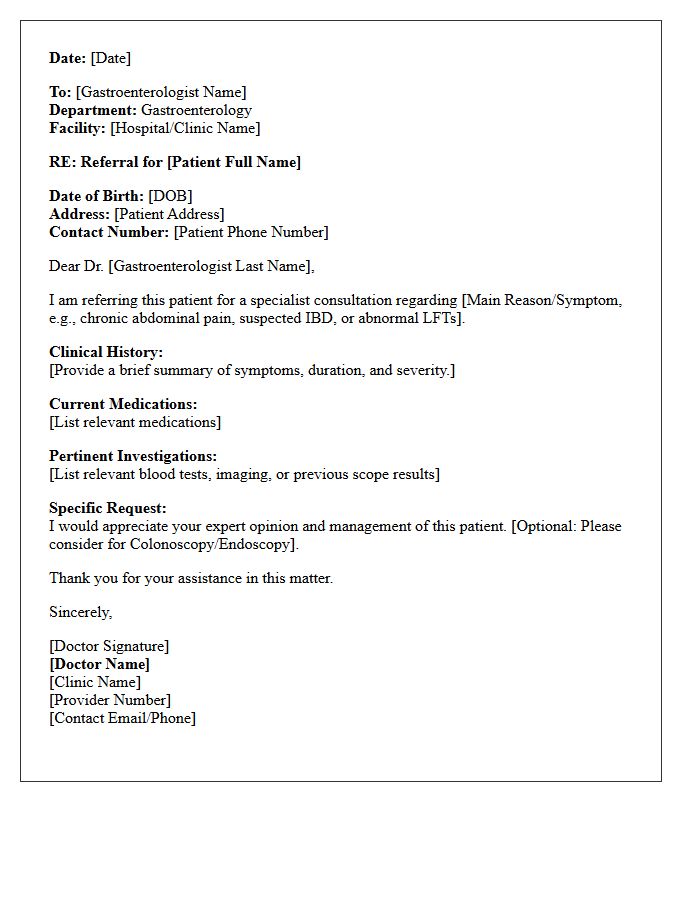 Gastroenterology Specialist Referral Letter