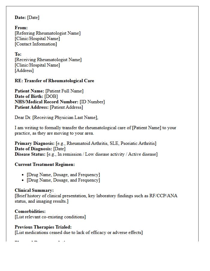 Rheumatology Transfer of Care Letter