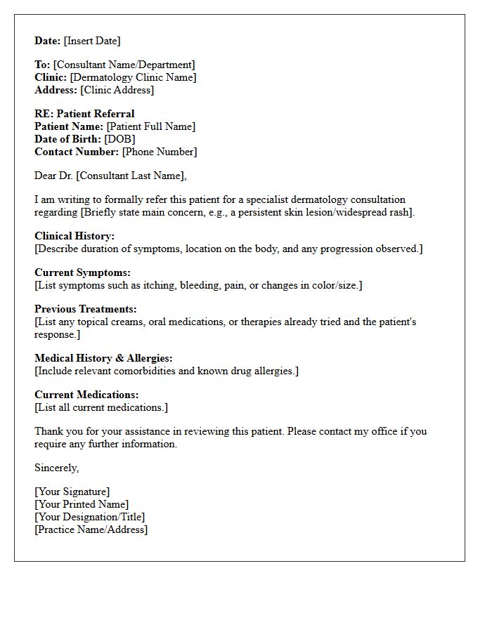 Dermatology Consultation Referral Letter