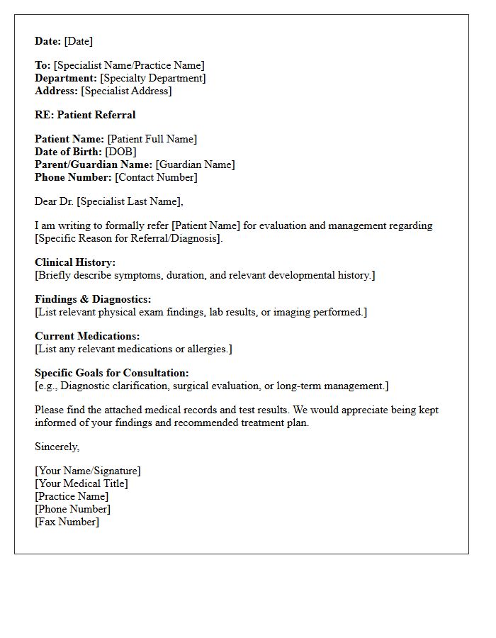 Pediatric Specialist Referral Letter