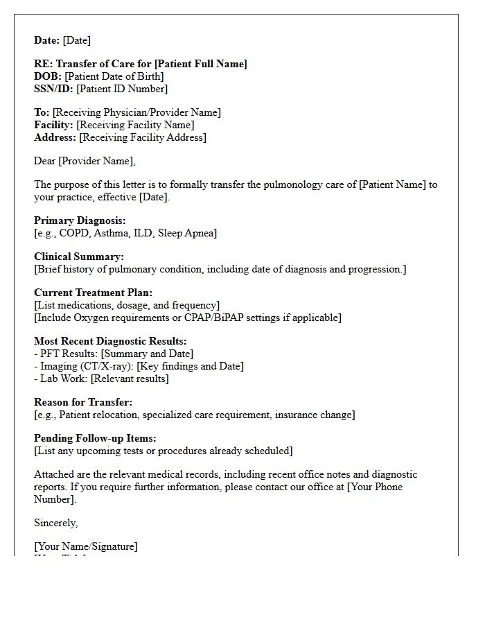 Pulmonology Transfer of Care Letter