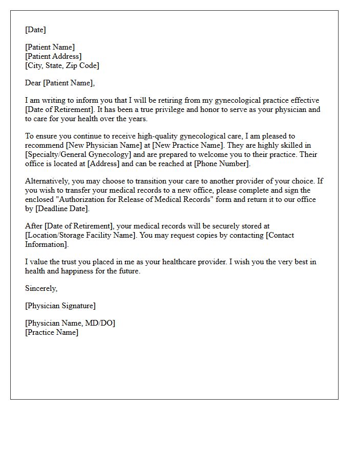 Physician Retirement Gynecological Transfer Letter