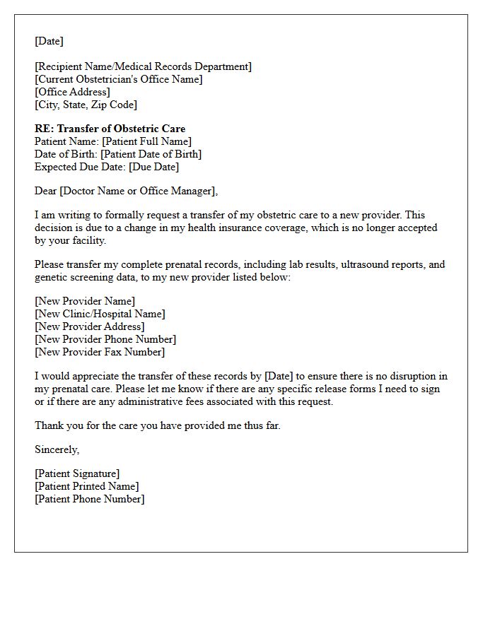 Insurance Provider Change Obstetric Transfer Letter