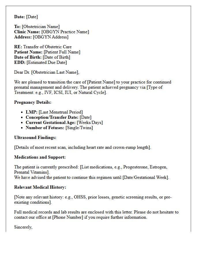 Fertility Clinic to Standard Obstetrician Transfer Letter