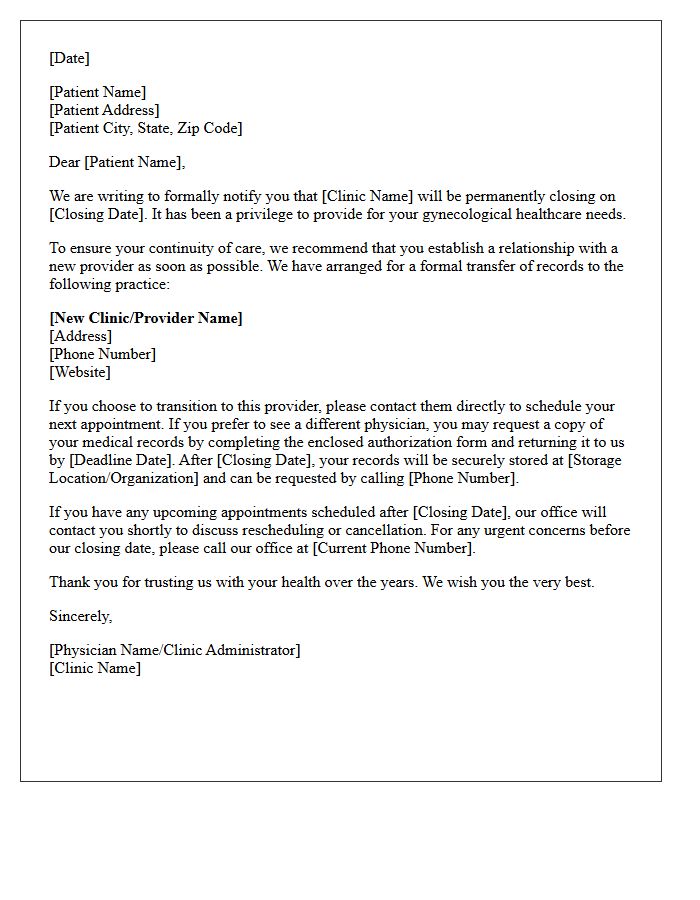Clinic Closure Gynecological Transfer Letter