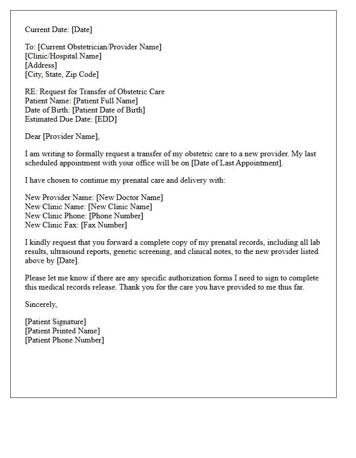Patient Requested Obstetric Transfer of Care Letter