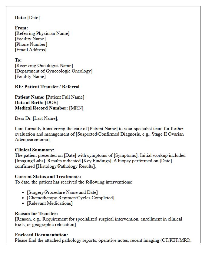 Gynecologic Oncology Specialist Transfer Letter
