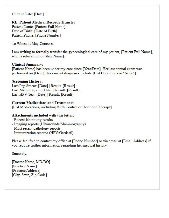 Out-of-State Relocation Gynecological Transfer Letter