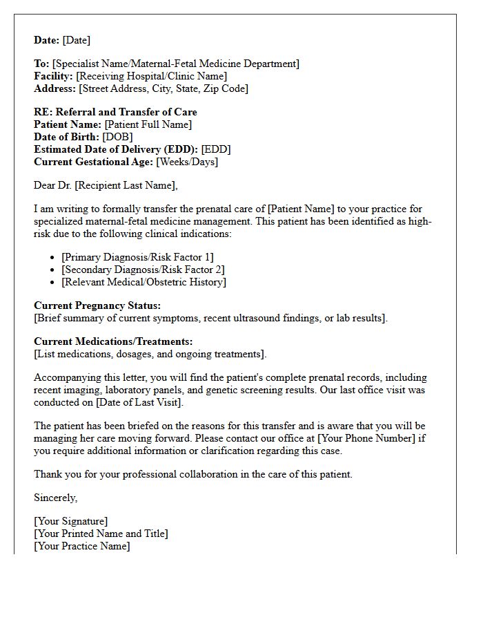 High-Risk Pregnancy Specialist Transfer Letter