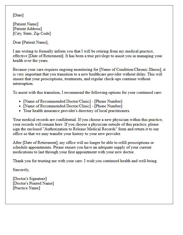 Chronic Care Patient Retirement Notification Letter
