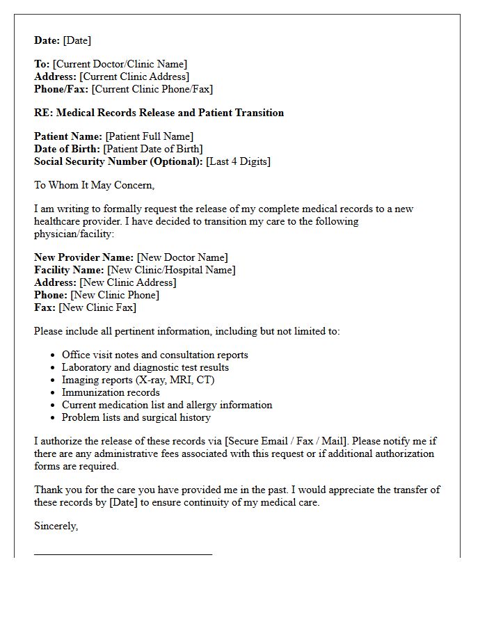 Medical Records Release and Transition Letter
