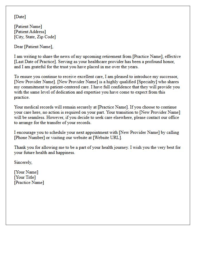Succeeding Provider Introduction and Retirement Letter