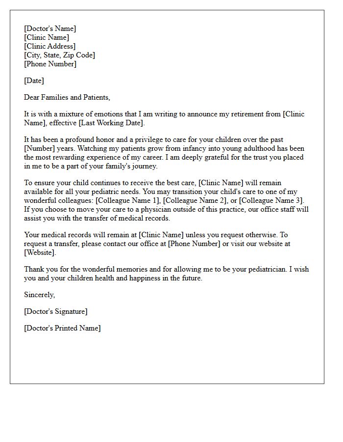 Pediatric Clinic Physician Retirement Letter