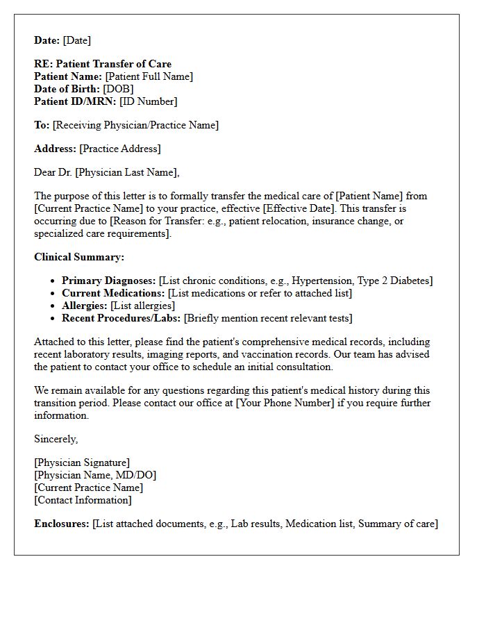 Internal Medicine Practice Transfer of Care Letter