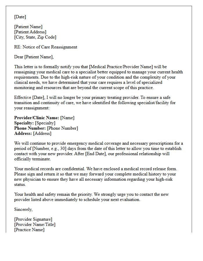 High-Risk Patient Care Reassignment Letter