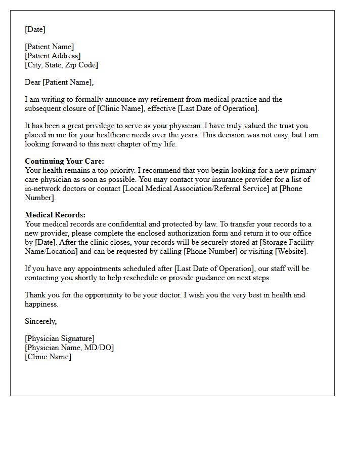 Clinic Closure and Physician Retirement Letter