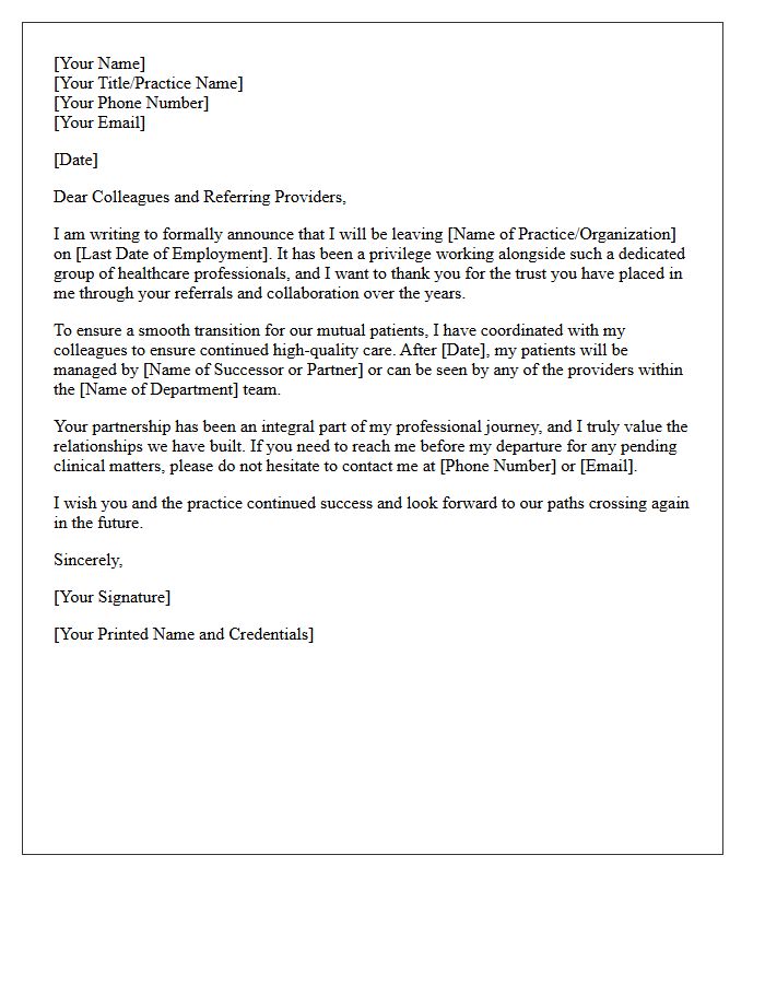 Colleague and Referring Provider Farewell Letter