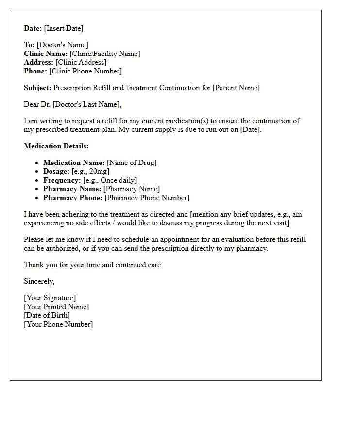 Prescription Refill and Treatment Continuation Letter