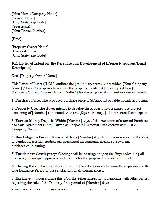 Letter of Intent for Mixed-Use Property Development Negotiation