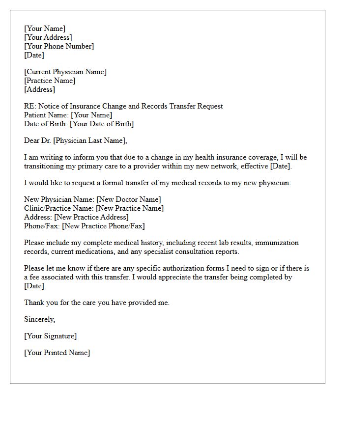 Primary Care Physician Insurance Change Transfer Letter