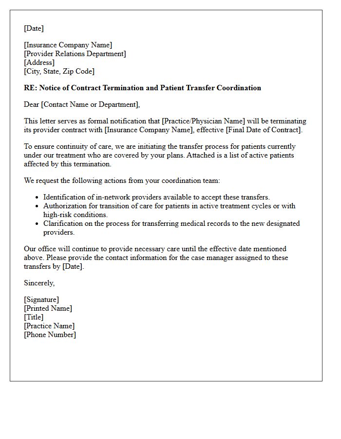 Termination of Insurance Contract Patient Transfer Letter